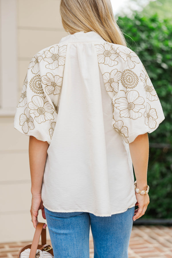 So Far So Good Cream Embroidered Blouse