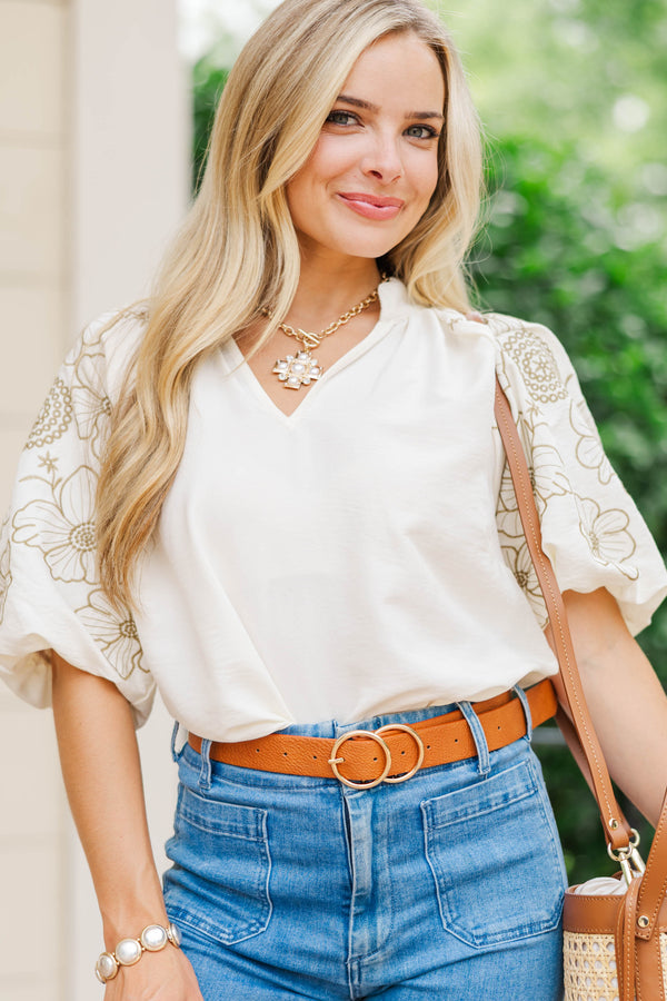 So Far So Good Cream Embroidered Blouse