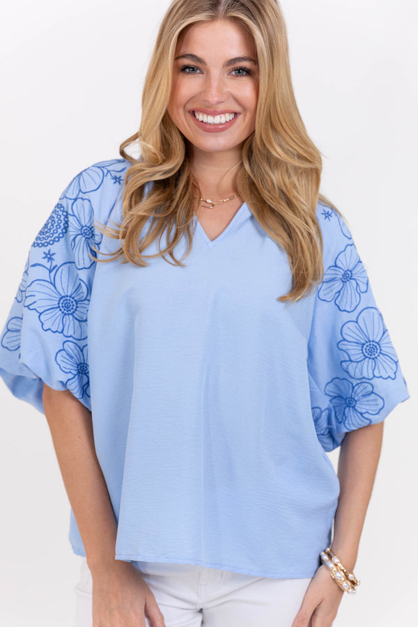 So Far So Good Blue Embroidered Blouse – Shop the Mint