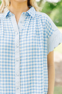 Nothing To Change Blue Mixed Print Blouse