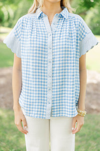 Nothing To Change Blue Mixed Print Blouse