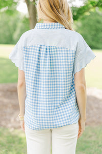 Nothing To Change Blue Mixed Print Blouse