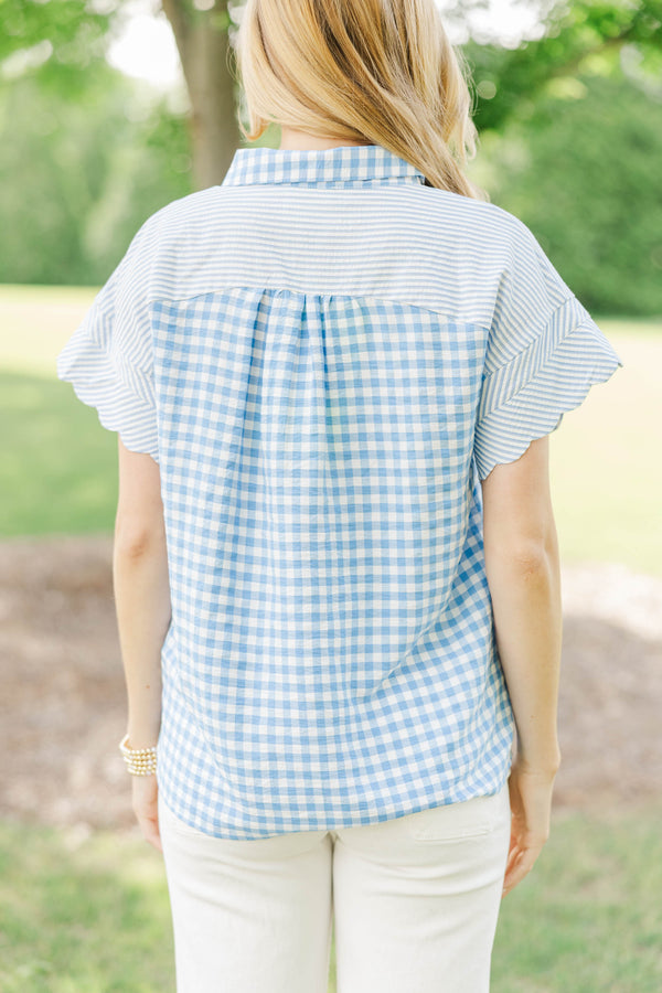 Nothing To Change Blue Mixed Print Blouse
