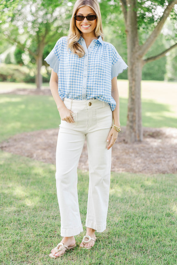 Nothing To Change Blue Mixed Print Blouse