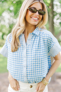 Nothing To Change Blue Mixed Print Blouse