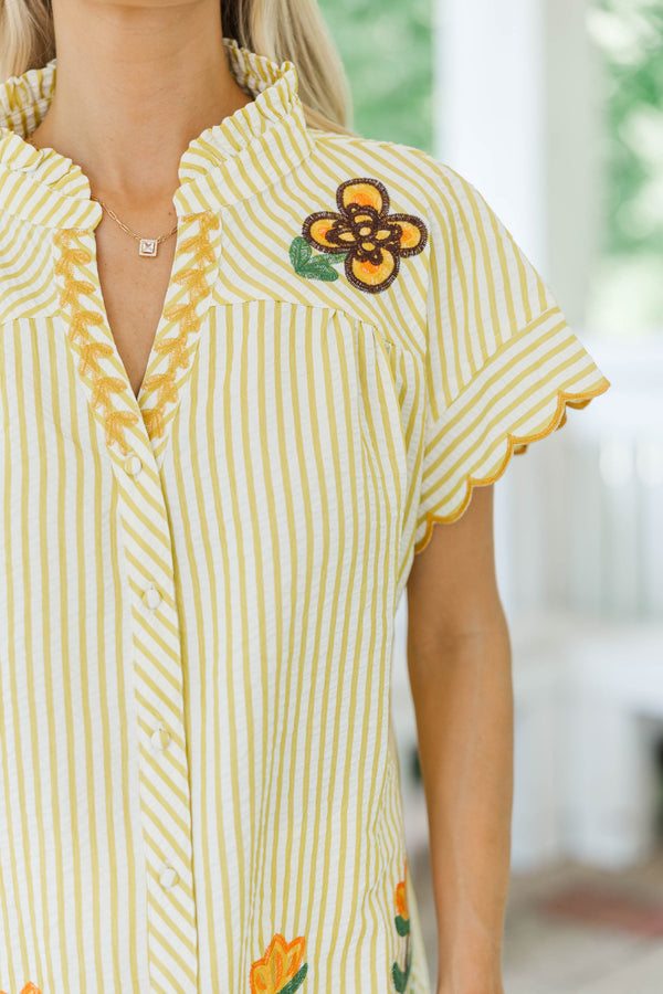 Keep It Coming Yellow Embroidered Blouse
