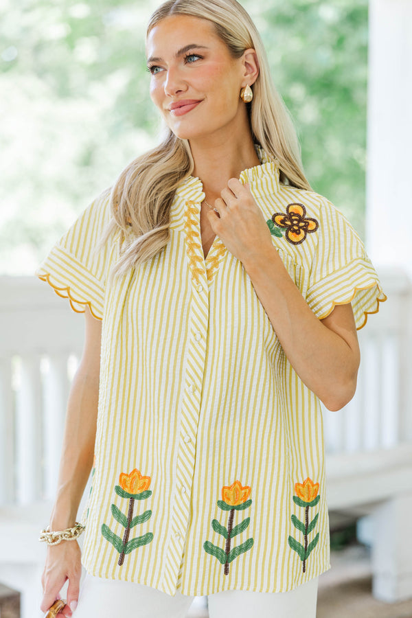 Keep It Coming Yellow Embroidered Blouse