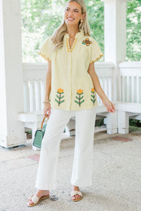 Keep It Coming Yellow Embroidered Blouse