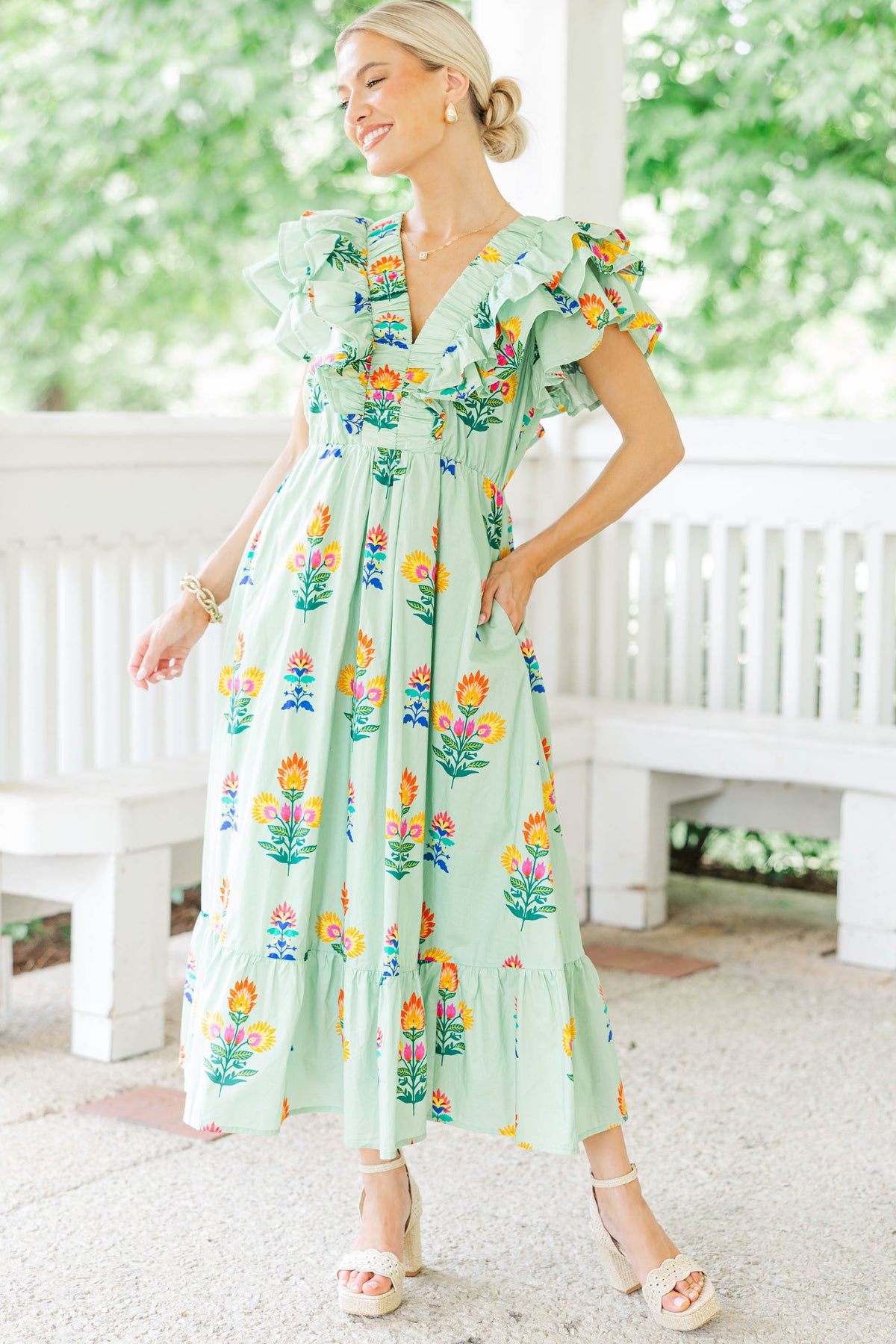 Just In Case Sage Floral Midi Dress – Shop the Mint