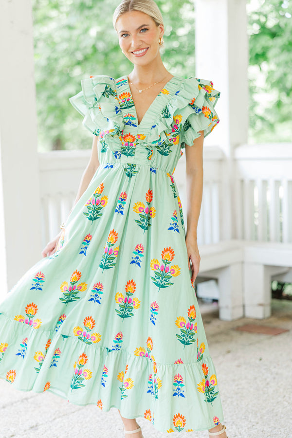 Just In Case Sage Floral Midi Dress