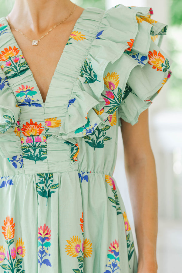 Just In Case Sage Floral Midi Dress