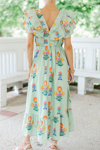 Just In Case Sage Floral Midi Dress