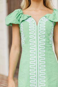 Casual Staple Green Embroidered Dress