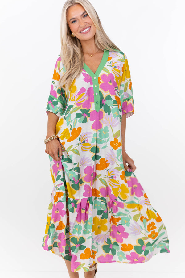 In Your Own Way Green Large Floral Midi Dress