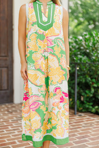 Happiness Ahead Green Large Floral Midi Dress