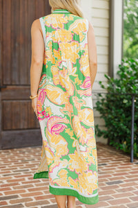 Happiness Ahead Green Large Floral Midi Dress