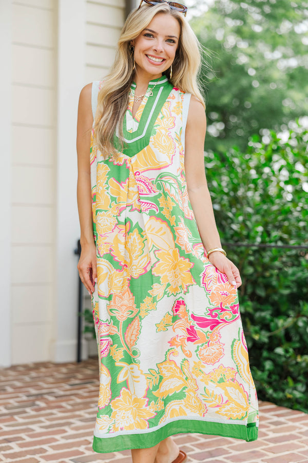 Happiness Ahead Green Large Floral Midi Dress