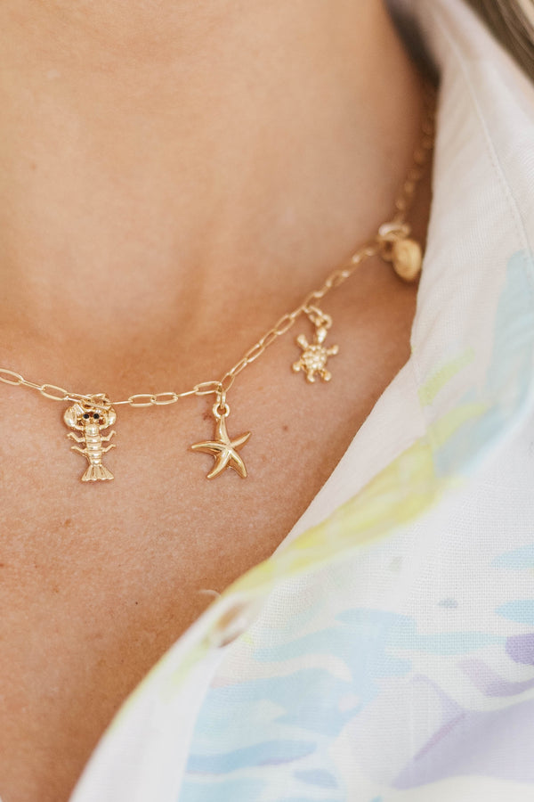 Endless Blue Skies Gold Nautical Charm Necklace