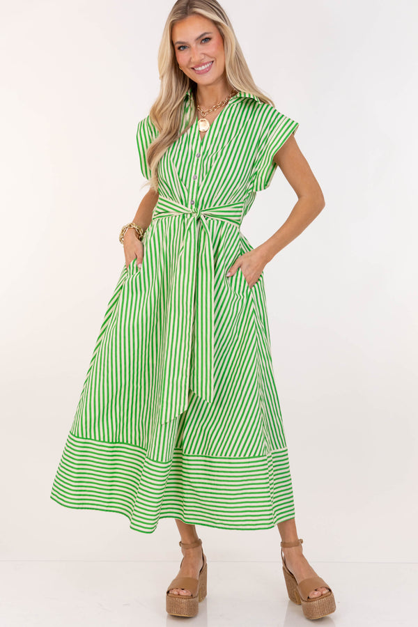 Always A Good Choice Green Striped Midi Dress