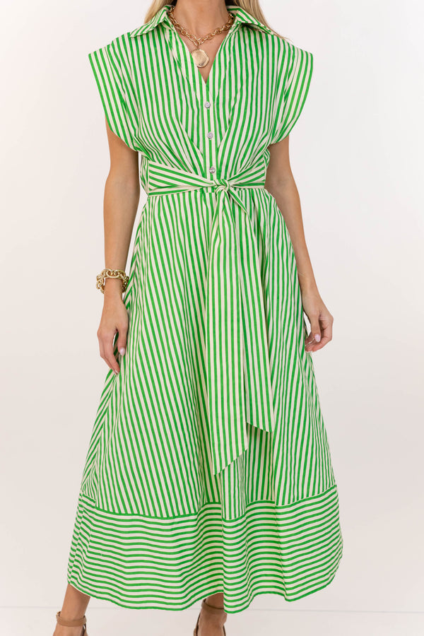 Always A Good Choice Green Striped Midi Dress