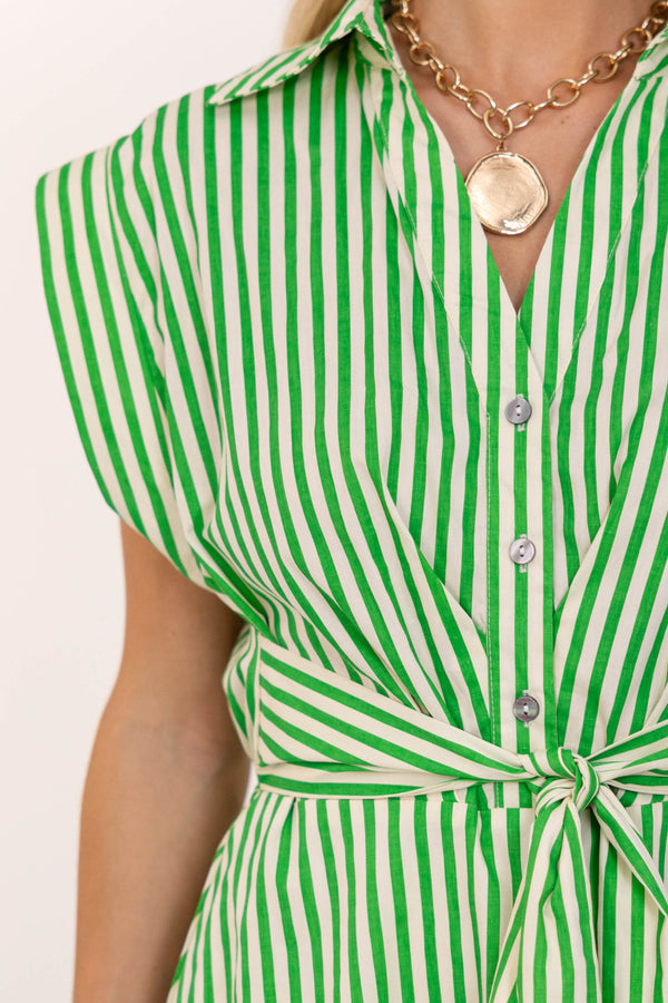 Always A Good Choice Green Striped Midi Dress