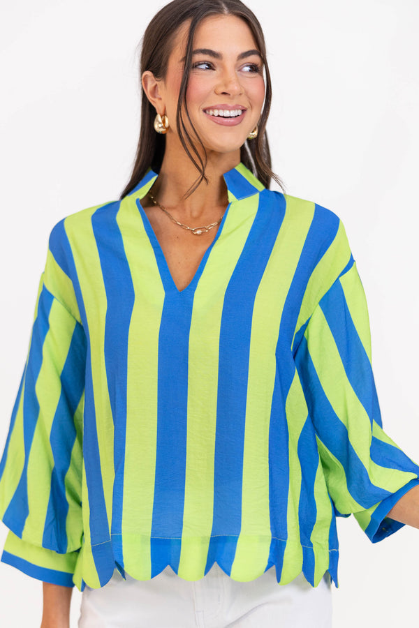 Glow From Within Green Striped Blouse