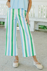 Lovely From The Start Blue Striped Wide Leg Jeans