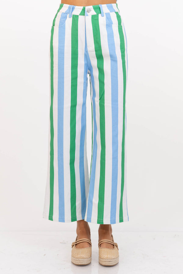 Lovely From The Start Blue Striped Wide Leg Jeans