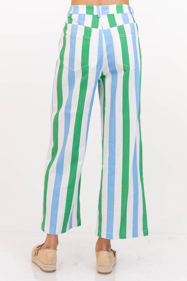 Lovely From The Start Blue Striped Wide Leg Jeans