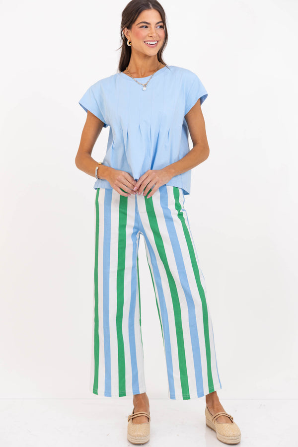 Lovely From The Start Blue Striped Wide Leg Jeans