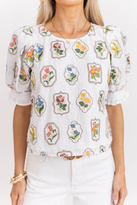 Darling At Heart White Floral Blouse