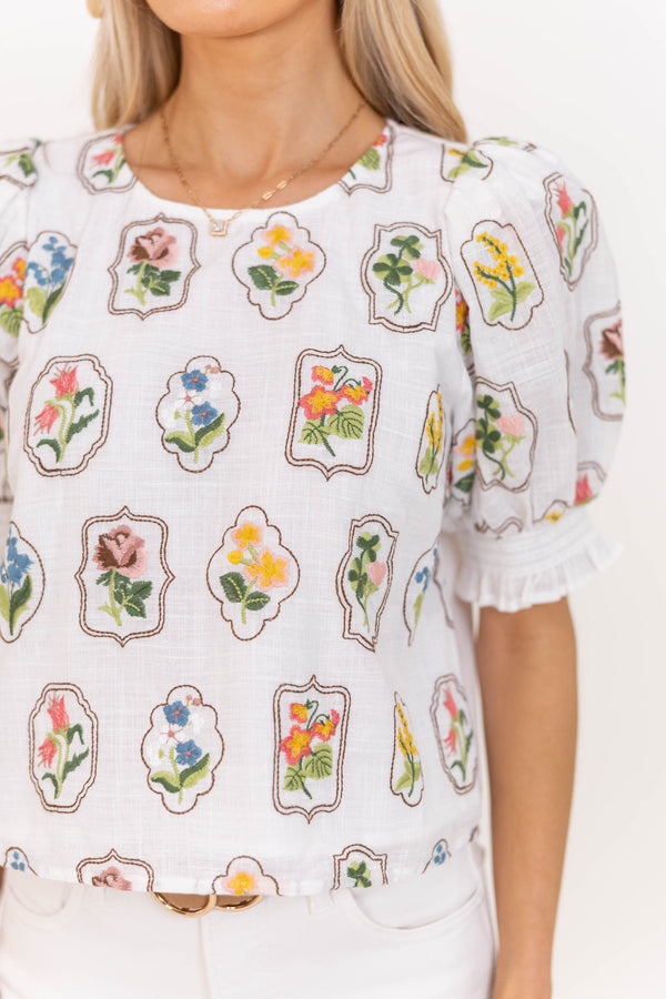 Darling At Heart White Floral Blouse