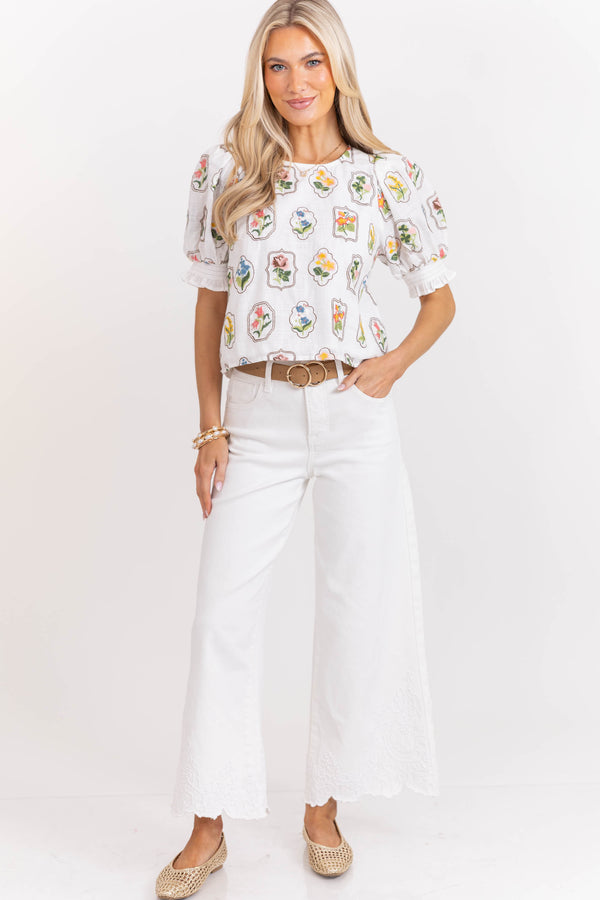 Darling At Heart White Floral Blouse