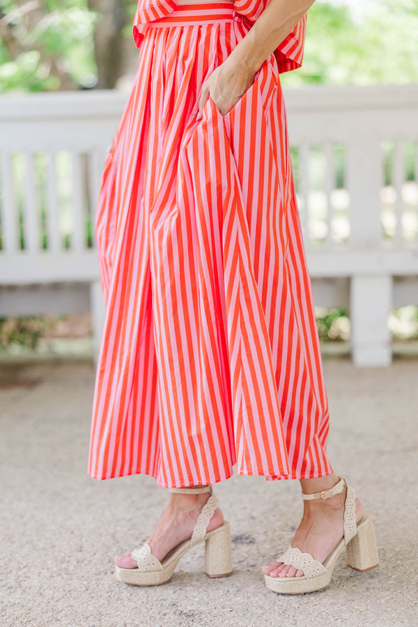 Sweet As A Daydream Pink Striped Midi Skirt
