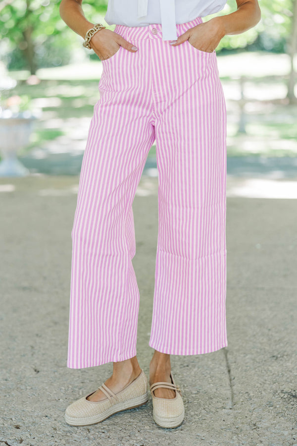 Made Of Pretty Things Pink Striped Wide Leg Jeans