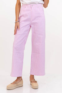 Made Of Pretty Things Pink Striped Wide Leg Jeans