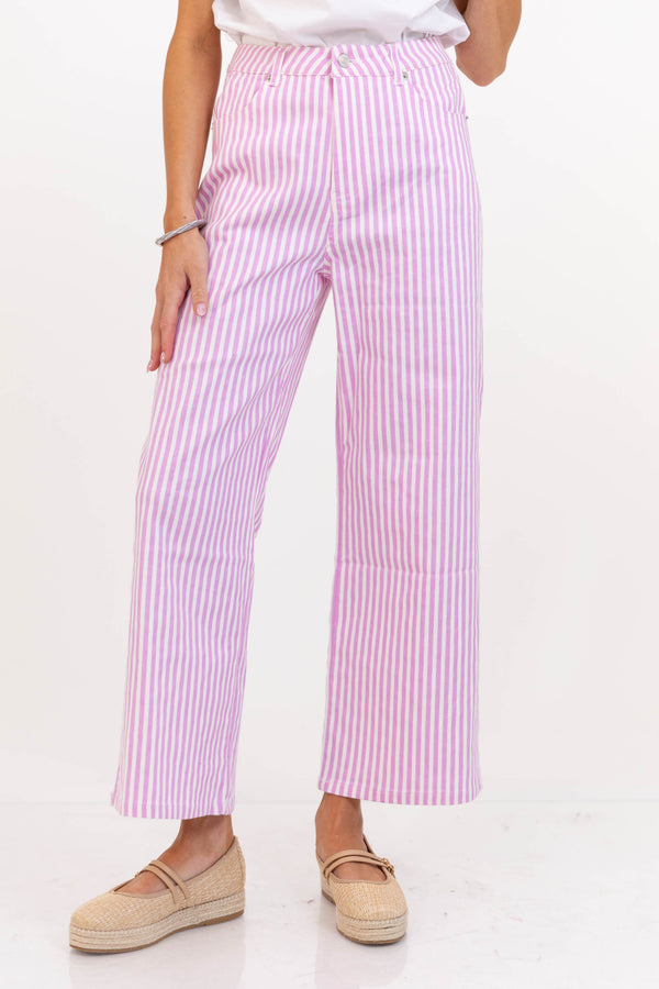 Made Of Pretty Things Pink Striped Wide Leg Jeans