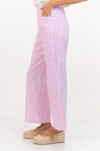 Made Of Pretty Things Pink Striped Wide Leg Jeans