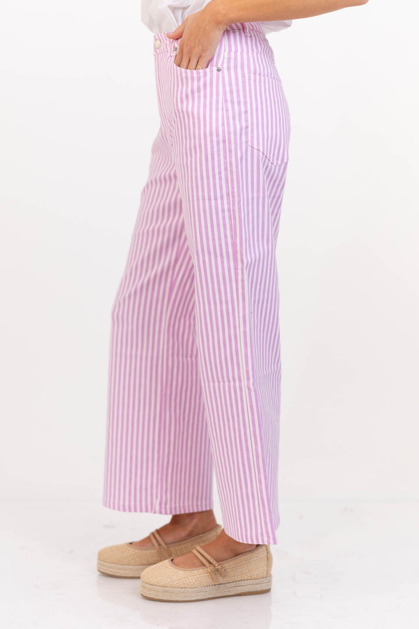 Made Of Pretty Things Pink Striped Wide Leg Jeans