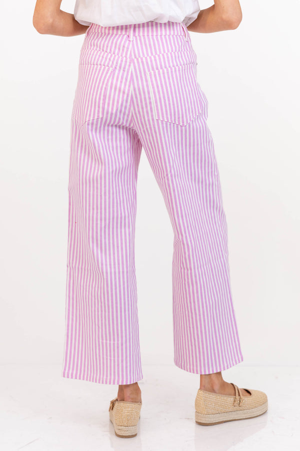 Made Of Pretty Things Pink Striped Wide Leg Jeans