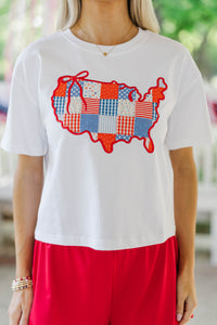 All American Girl White States Patchwork Tee