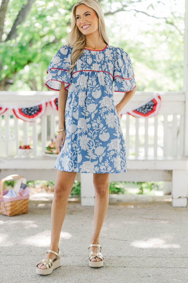 Seasonal Nostalgia Blue Chintz Babydoll Dress