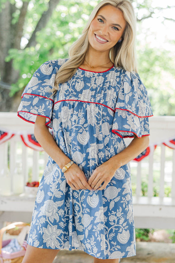 Seasonal Nostalgia Blue Chintz Babydoll Dress