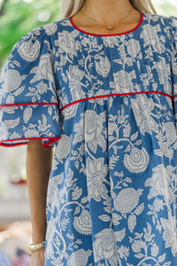 Seasonal Nostalgia Blue Chintz Babydoll Dress