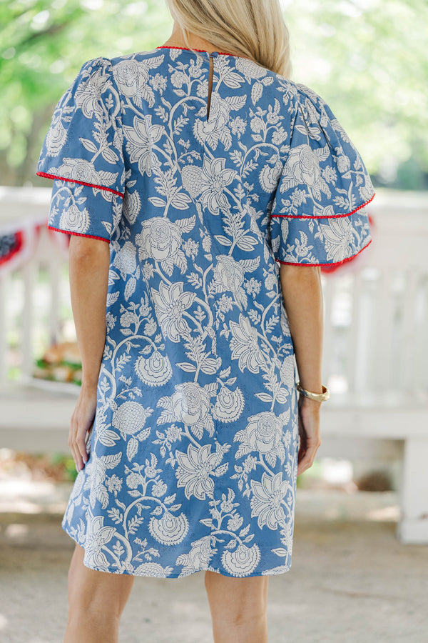 Seasonal Nostalgia Blue Chintz Babydoll Dress