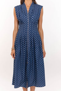 What A Classic Navy Polka Dot Midi Dress
