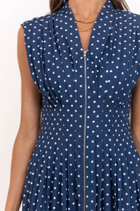 What A Classic Navy Polka Dot Midi Dress