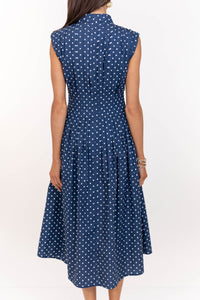 What A Classic Navy Polka Dot Midi Dress
