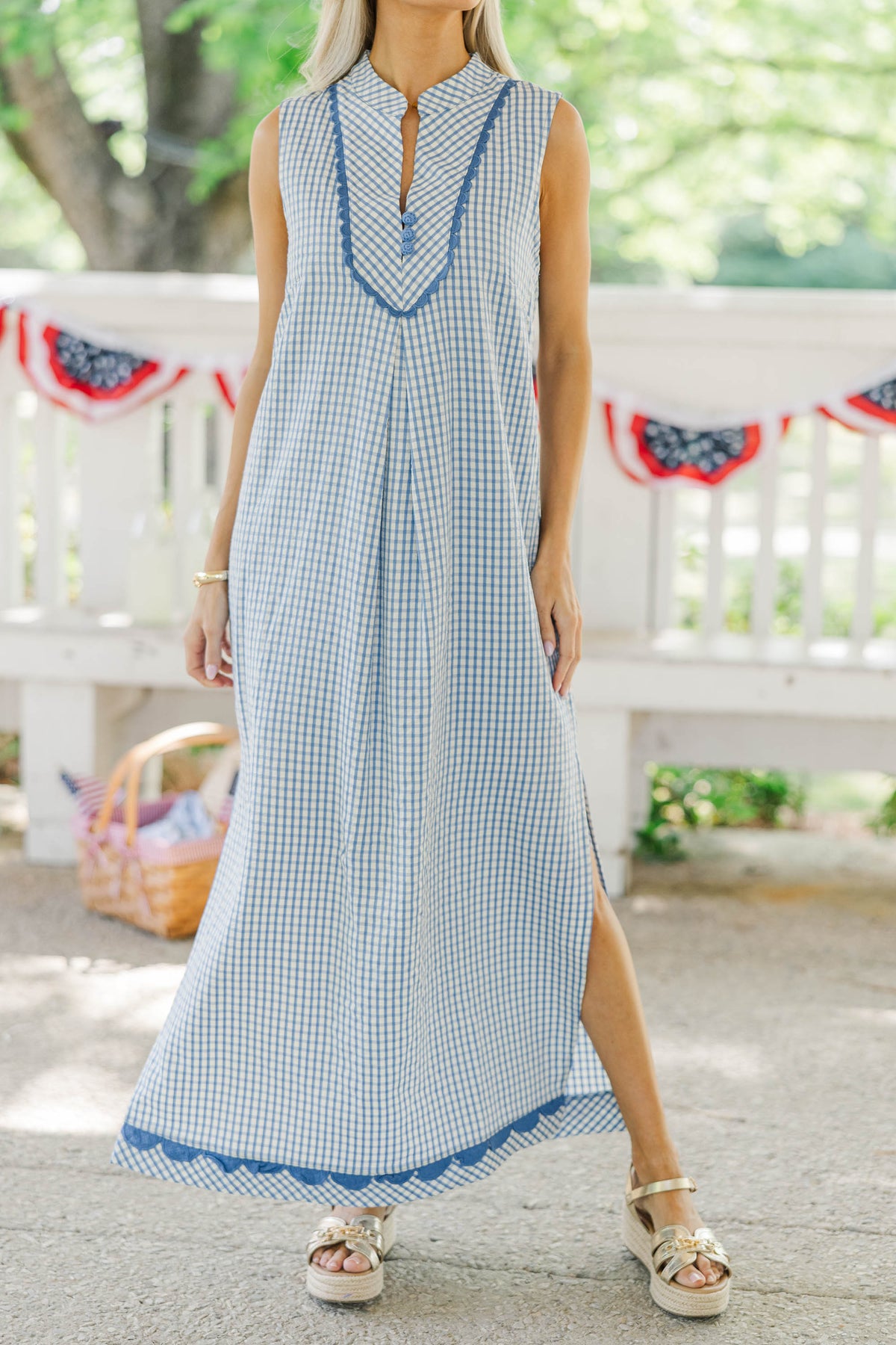 One Of A Kind Blue Gingham Midi Dress – Shop the Mint