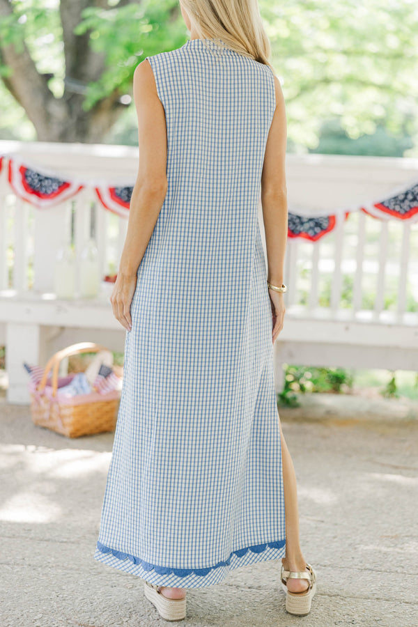 One Of A Kind Blue Gingham Midi Dress